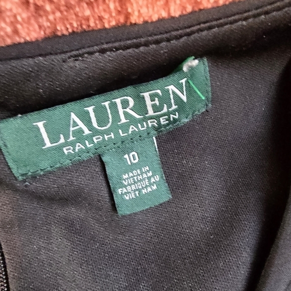 Lauren Ralph Lauren Two-Tone Faux-Wrap Side Ruffle B&W Sleeveless Dress Sz. 10 - Picture 5 of 9